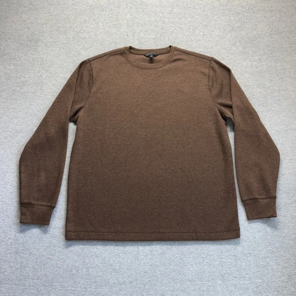 Banana Republic Shirt Mens Brown Green Waffle Knit Long Sleeve Pullover Casual
